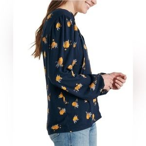 Lucky Brand Floral Print Split Neck Jersey Top Navy Multi XS